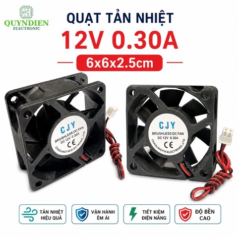 Quạt Tản Nhiệt 12V 6x6x2.5cm 0.3A Không Chổi Than