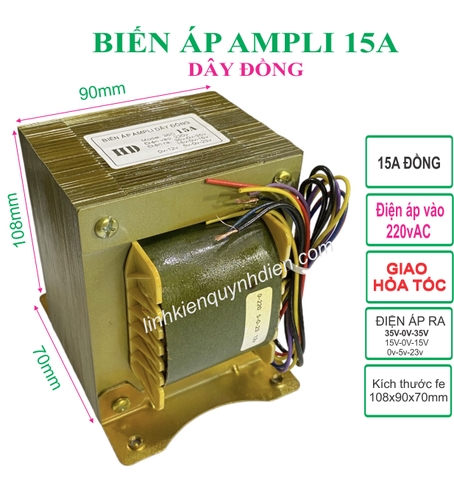 Biến áp cách ly Ampli 15A 35V đôi 100% Dây đồng