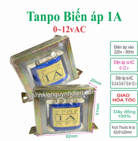 Biến áp cách ly vào AC 220v ra AC 0v ~ 12V - 1A