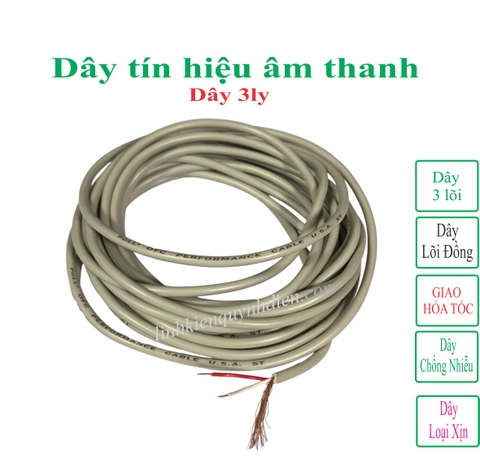 Dây tín hiệu âm thanh chống nhiễu 3 lõi loại Tốt đồng nguyên chất, dây 3ly, giá 1 mét