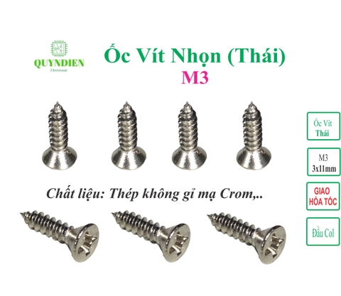Ốc vít Ren xoắn 3mm dài 11mm TRẮNG đầu COL - PHIỄU (Túi 100g=200con)