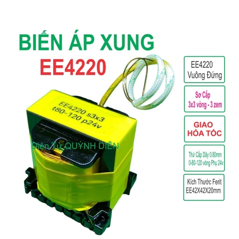 Biến Áp Xung quấn mới E4220 Vuông ( Có nguồn phụ 24v dùng cho IGBT )