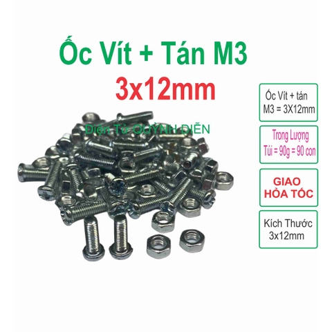 Ốc vít tán M3 3ly dài 1.2cm ( túi 90g) khoảng 90 - 100 con
