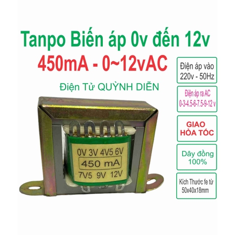Biến áp cách ly AC vào 220v ra AC 0v ~ 12V - 450mA