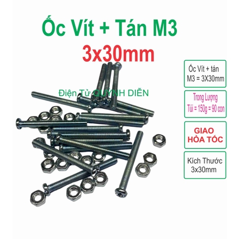 Ốc vít tán M3 3ly dài 3cm ( túi 150g = khoảng 90- 100 con