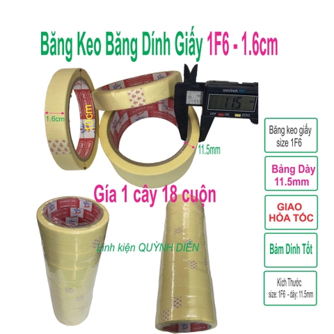Băng keo giấy 1 cây 18 cuộn băng dính 1F6 1.6cm loại dày