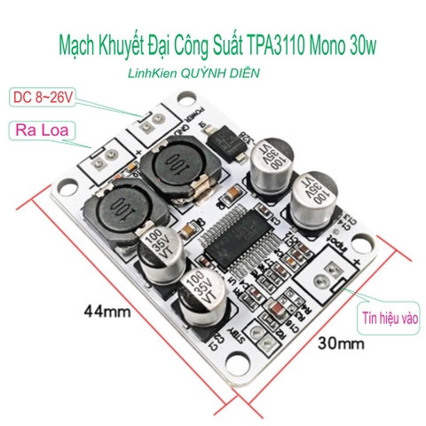 Mạch khuếch đại công suất âm thanh kỹ thuật số TPA3110  MONO 30W kênh DC 8-26V