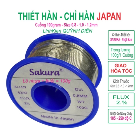 Chì hàn Thiết hàn Nhật Bản SAKURA Cuộn 100gr 63/37 FLUX 2%