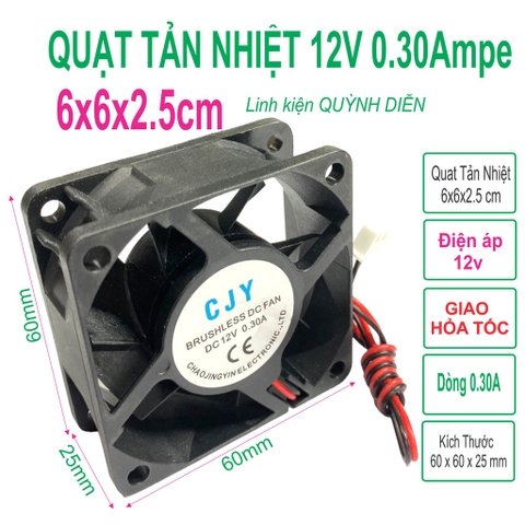 Quạt Tản Nhiệt 12V 6x6x2,5 cm Quạt không chổi than