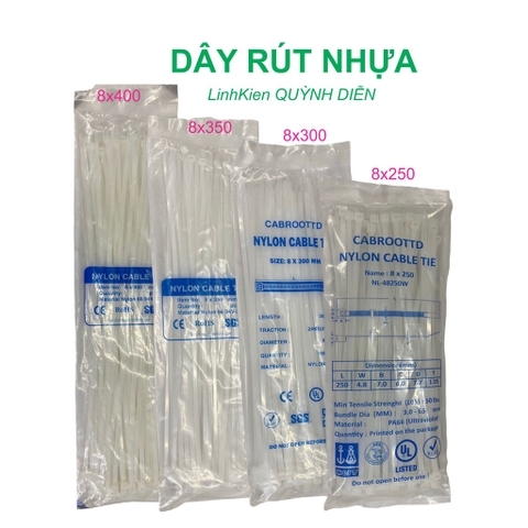 Dây Rút nhựa dây thít nhựa nhiều kích thước Bản TO dài 8x250mm 8x300mm 8x350mm 8x400mm