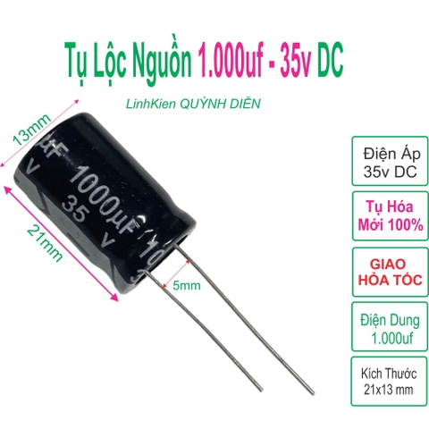 Tụ lộc nguồn 1.000uF 35V ĐEN mới 1 cái (21x13mm)