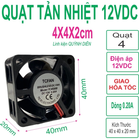 Quạt Tản Nhiệt mới 12VDC 4x4x2 cm dòng 0.2A - 0.3A