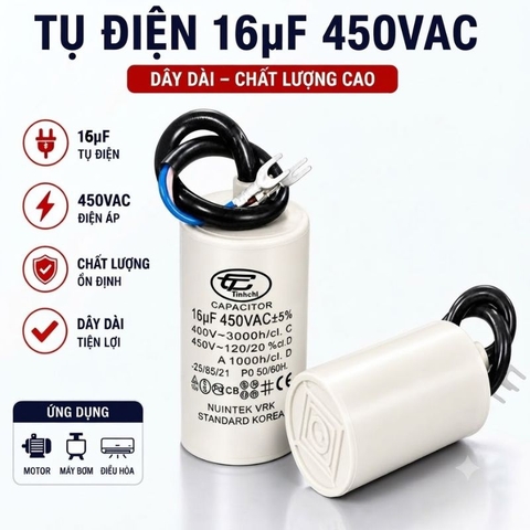 Tụ Đề Máy Bơm Nước 16uF 450VAC Tinh Chi