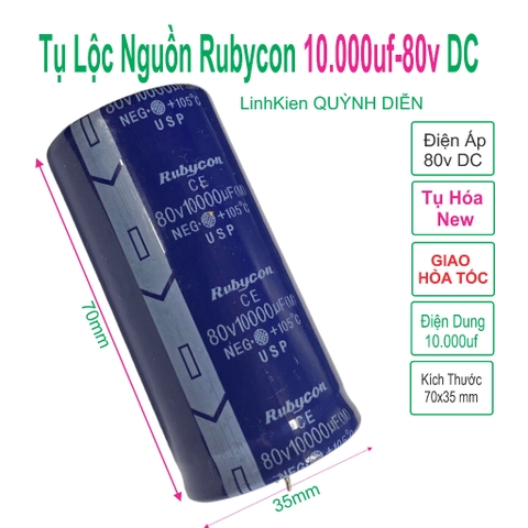 Tụ lọc nguồn rubycon 80v 10.000uf dùng trong thiết bị âm thanh, nguồn xung