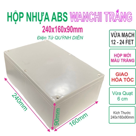 Hộp Nhựa ABS WANCHI 240x160x90mm Màu Trắng Nắp Đục