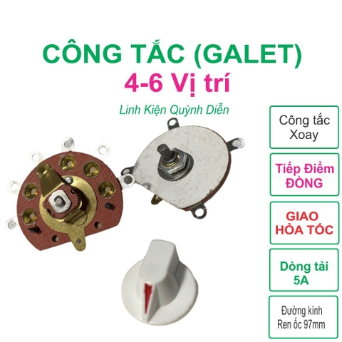 Công tắc xoay galet 10 vị trí (10 Chấu), có kèm núm vặn