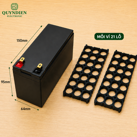 Vỏ Hộp Đựng Pin Kèm 2 Vỉ Cố Định Cell 18650 màu Đen