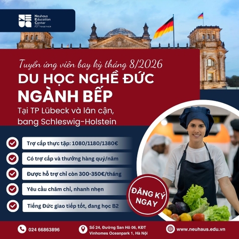 Cập nhật các đơn tuyển sinh du học nghề mới nhất bay kỳ tháng 5-8/2026