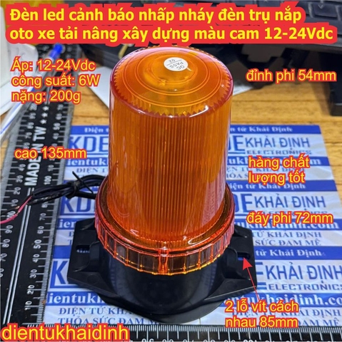 Đèn led cảnh báo nhấp nháy đèn trụ đáy nam châm nắp oto xe tải nâng xây dựng màu cam 12-24Vdc kde0543