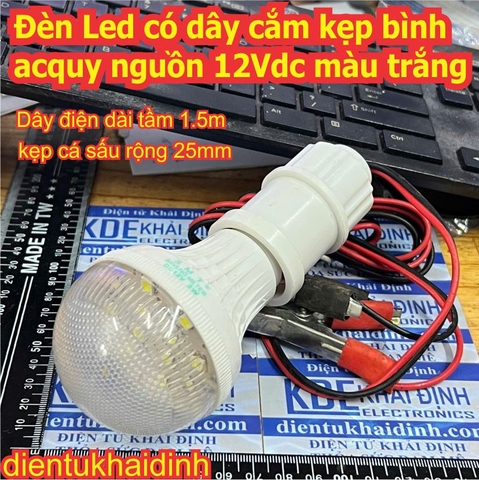 Đèn Led có dây cắm kẹp bình acquy nguồn 12Vdc màu trắng 3W 5W kde0712