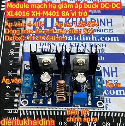 Module mạch hạ giảm áp buck DC-DC XL4016 XH-M401 8A vi trở có led, biến trở công tắc kde4288