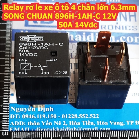 Relay rơ le xe ô tô 4 chân lớn 6.3mm SONG CHUAN 896H-1AH-C 12V 50A 14Vdc 24V 20A 28Vdc kde0271