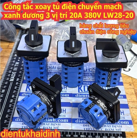 Công tắc xoay tủ điện chuyển mạch xanh dương 3 vị trí 20A 380V LW28-20 D0083 D0414 D0723 D1050 D1369 1-5 cặp tiếp điểm kde0523
