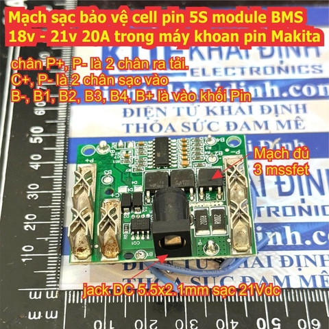 Mạch sạc bảo vệ cell pin 5S module BMS 18v - 21v 20A trong máy khoan pin Makita kde0794