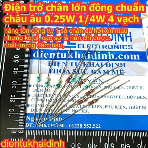 50 con Điện trở chân lớn đồng chuẩn châu âu 0.25W 1/4W 4 vạch 33 39 1.2K 4.7K 6.8K 91K 10K 100K 270K Ohm kde1003