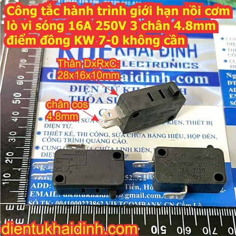 Công tắc hành trình giới hạn nồi cơm lò vi sóng 16A 250V 3 chân 4.8mm điểm đồng KW 7-0 7-1 7-9 7-3 7-2 kde1071