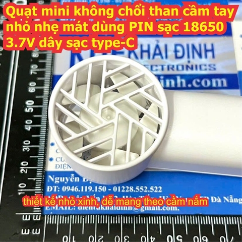 Quạt mini cầm tay nhỏ nhẹ mát dùng PIN sạc 18650 3.7V, dây sạc type-C kde1171