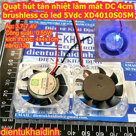 Quạt hút tản nhiệt làm mát DC brushless fan có led 5Vdc 4010 4cm XD4010S05M kde1172