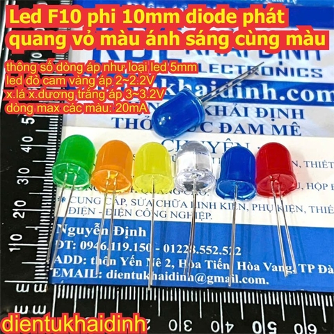 Đèn Led F10 phi 10mm diode phát quang vỏ màu ánh sáng màu đỏ x.lá x.dương vàng cam trắng kde1180