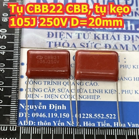 Tụ CBB22 CBB tụ kẹo nâu đỏ 105J 250V / 400V D=20mm KDE1753