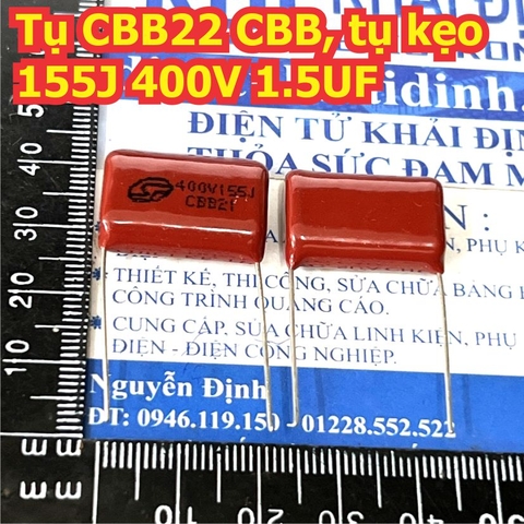 Tụ CBB22 CBB tụ kẹo nâu đỏ 155J 400V 155 1.5uF D=20mm kde1755
