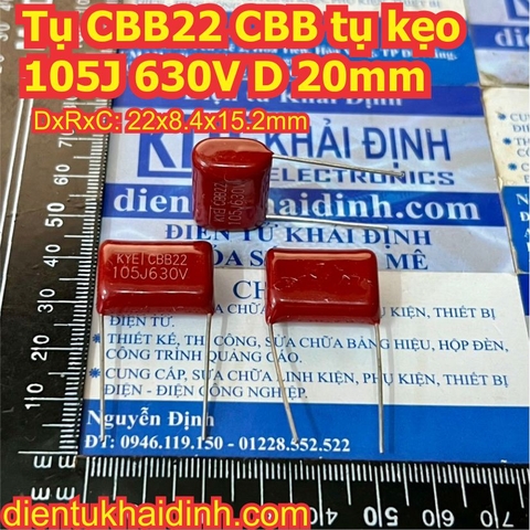 Tụ CBB22 CBB21 tụ kẹo nâu đỏ 105J 630V D= 20mm / 25mm kde1757