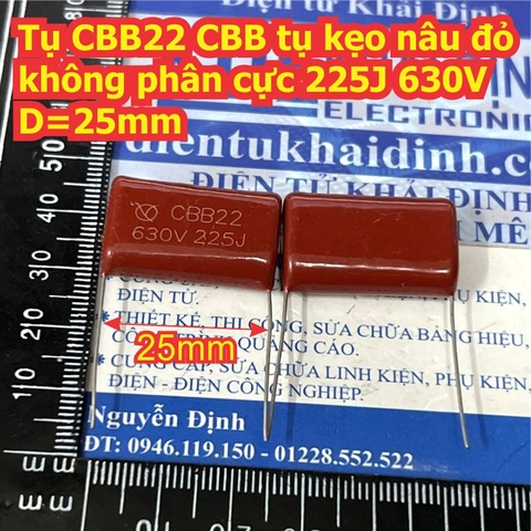Tụ CBB22 CBB tụ kẹo nâu đỏ không phân cực 225J 630V D=25mm 27mmmm kde1761