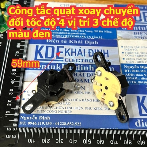 Công tắc quạt treo tường xoay chuyển đổi tốc độ 4 vị trí 3 chế độ màu đen kde1846