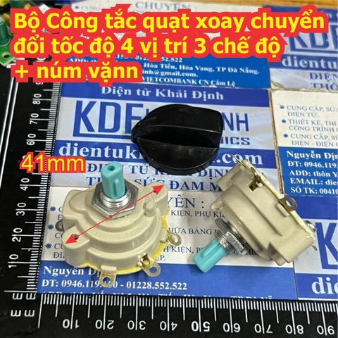 Bộ Công tắc quạt treo tường xoay chuyển đổi tốc độ 4 vị trí 3 chế độ + núm vặn kde1847