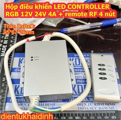Hộp điều khiển LED CONTROLLER RGB 12V 24V 144W remote RF 4 nút kde2666