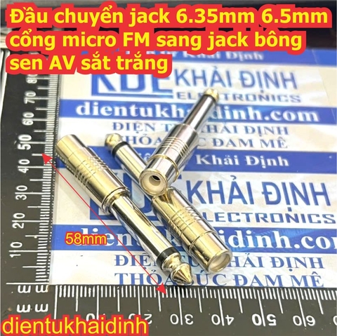 Đầu chuyển jack 6.35mm 6.5mm cổng micro FM sang jack bông sen AV sắt trắng kde2008