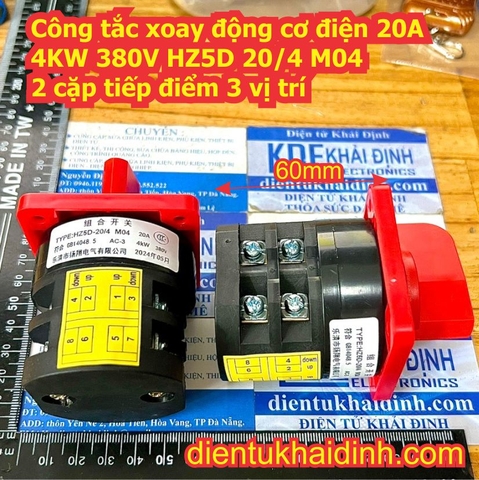 Công tắc xoay tủ điện động cơ điện 20A 4KW HZ5D 20/4 M04 2 cặp tiếp điểm 3 vị trí kde2249