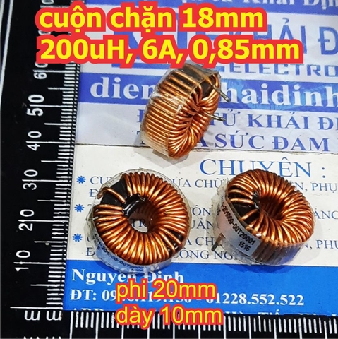 cuộn chặn cuộn cảm 18mm 200uH dòng 6A 0.85mm kde2312