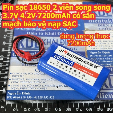 Pin sạc 18650 2 viên song song 3.7V 4.2V 7200mAh có sắn mạch bảo vệ nạp SẠC kde2443