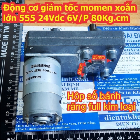 Động cơ giảm tốc momen xoắn lớn 555 24Vdc 6V/P 80Kg.cm trục D 8mm 530g kde2475