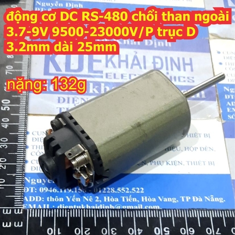 Động cơ DC RS-480, chổi than ngoài, 3.7-9V 9500-23000V/P trục D 3.2mm dài 25mm kde2517