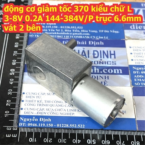 động cơ giảm tốc 370 kiểu chữ L 3-8V 0.2A 144-384V/P trục 6.6mm vát 2 bên kde2554