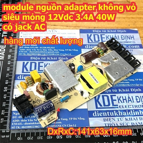 module nguồn adapter không vỏ siêu mỏng 12Vdc 3.4A 40W jack AC mạch kde2704