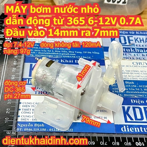 MÁY bơm nước nhỏ dẫn động từ 365 6-12V 0.7A Đầu vào 14mm ra 8mm kde3065