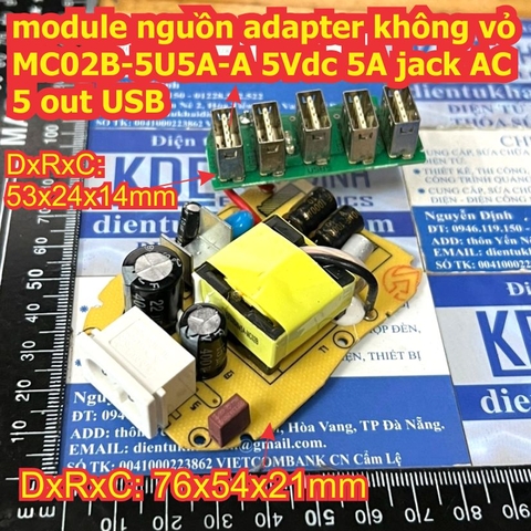 module nguồn adapter không vỏ MC02B-5U5A-A 5Vdc 5A jack AC, 5 cổng out USB kde3482